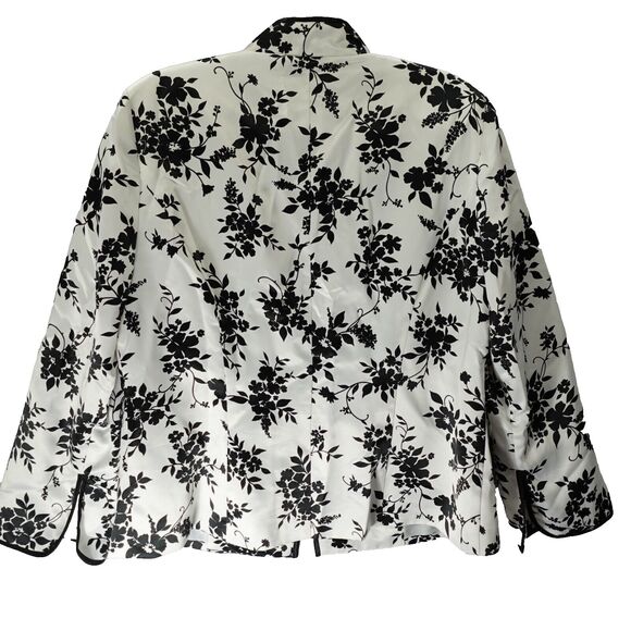 Dressbarn Oriental Jacket Womens Sz 14w Asian Style White w/ Black Floral Lined - Picture 2 of 16